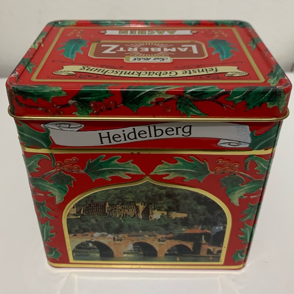 Vintage 4.5” Lambertz Christmas Music Box Cookie Tin Can
